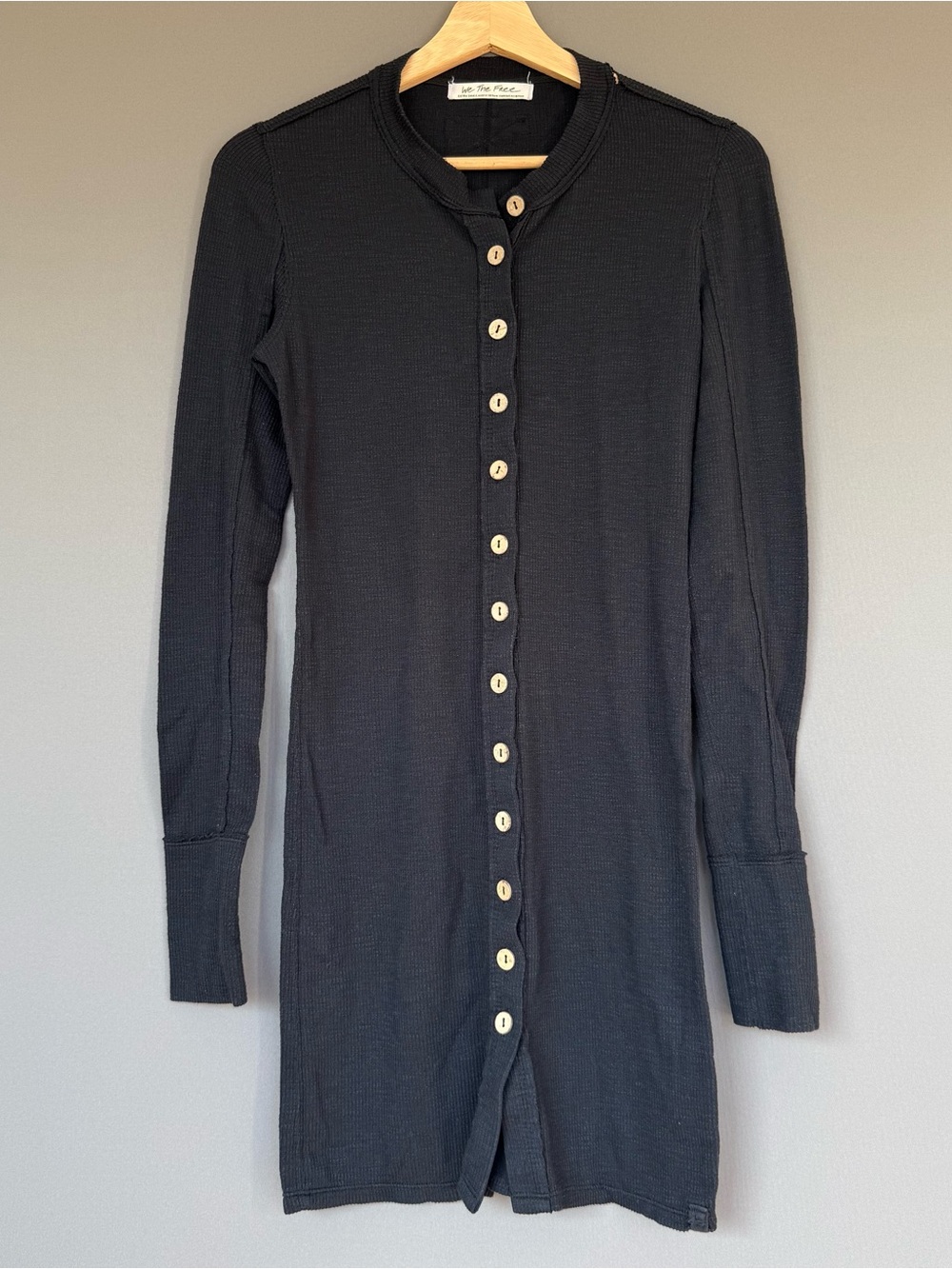 Free People We The Free Gia Cardi Black Ribbed Button LS Sweater Dress XS